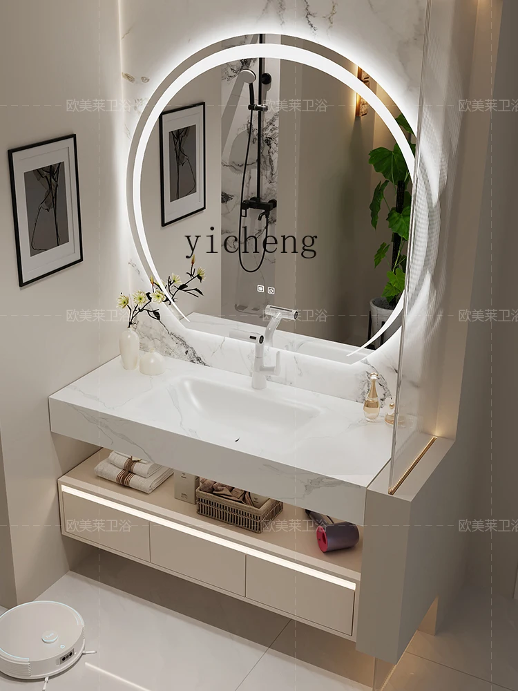 

LSL Light Luxury Rock Slab Bathroom Cabinet Set Washroom Sink Face Washing Basin Solid Wood