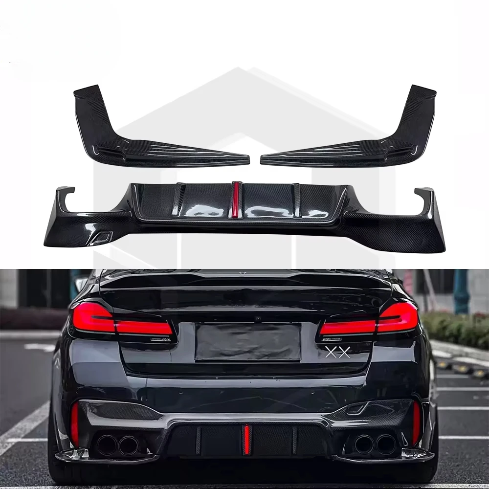 For BMW 5 Series G30 540i 530i 535i 550i M5 F90 Rear Bumper Lip Separator Spoiler Carbon Fiber 3D Style Brake Light Rear