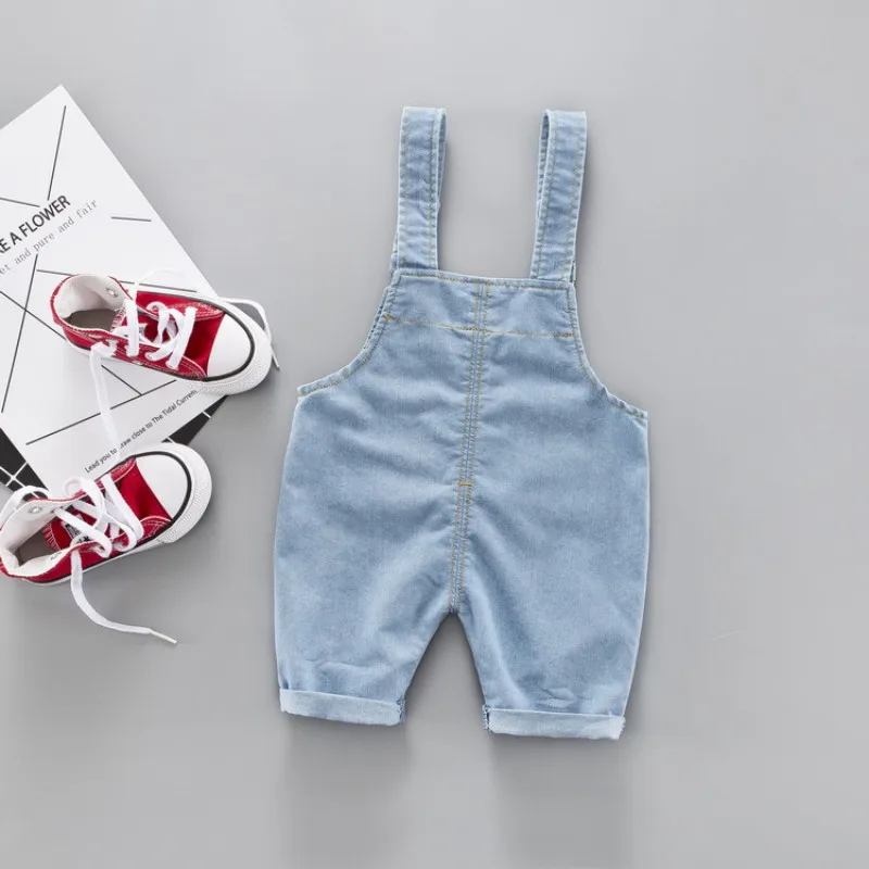 Children Overalls Solid Color Denim Cotton Jumpsuits Elastic Casual Toddler Pants For Boy Girl Fashion Summer Kids Clothes 0-3Y