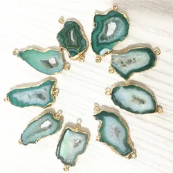 New Hot Natural Stone Green Agates Slice Pendants Connectors Irregular Raw Druzy For DIY Jewelry Making 5PCS