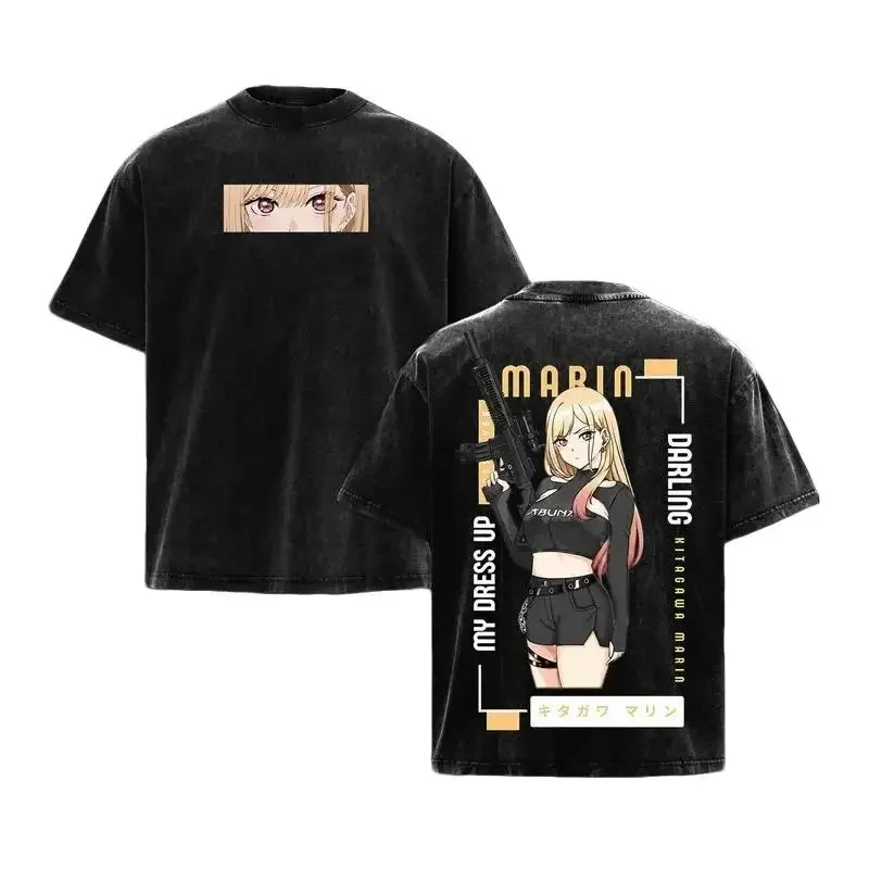 Camiseta Vintage com Estampa Gráfica My Dress-Up Darling Kitagawa Marin, Confortável e Oversized para Homens e Mulheres