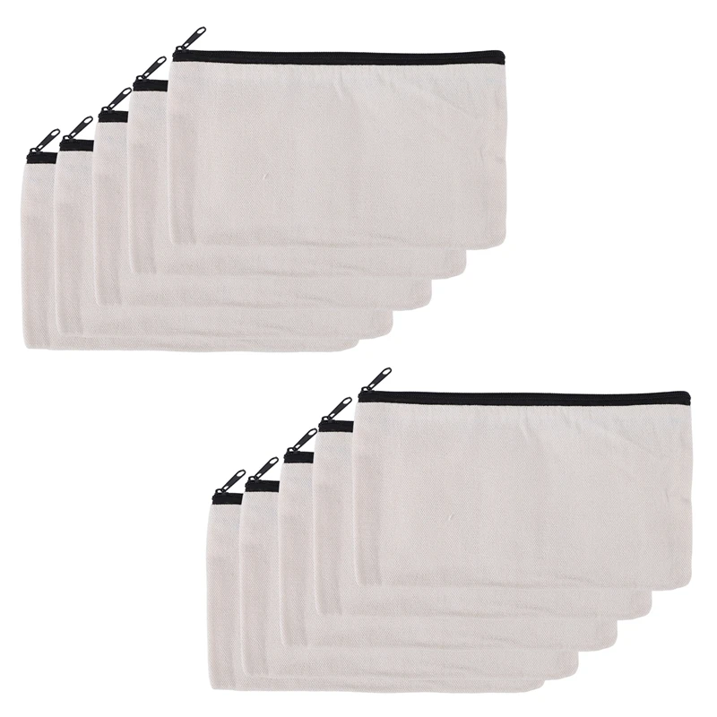 10 Pcs Blank DIY Craft Bag Canvas Pen Case Blank Makeup Bags - Canvas Pencil Bag Cotton Canvas Cosmetic Bag Travel Bag-A51M