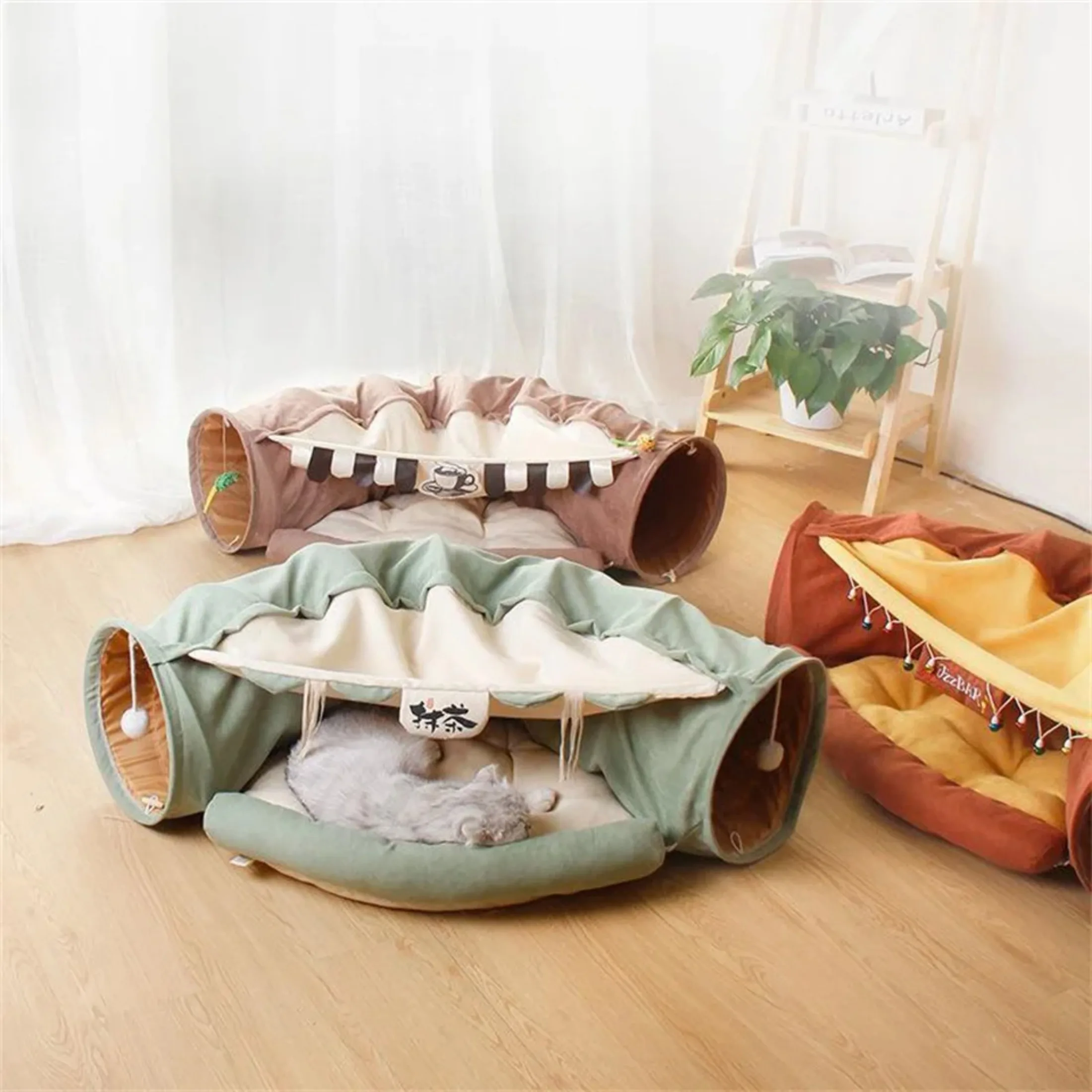 Cat Beds House 3 in 1 Round Funny Cat Tunnel Toy Soft Warm Plush Cat Bed for Small Dogs Basket Kittens Bed Mat Kennel Pet Nest