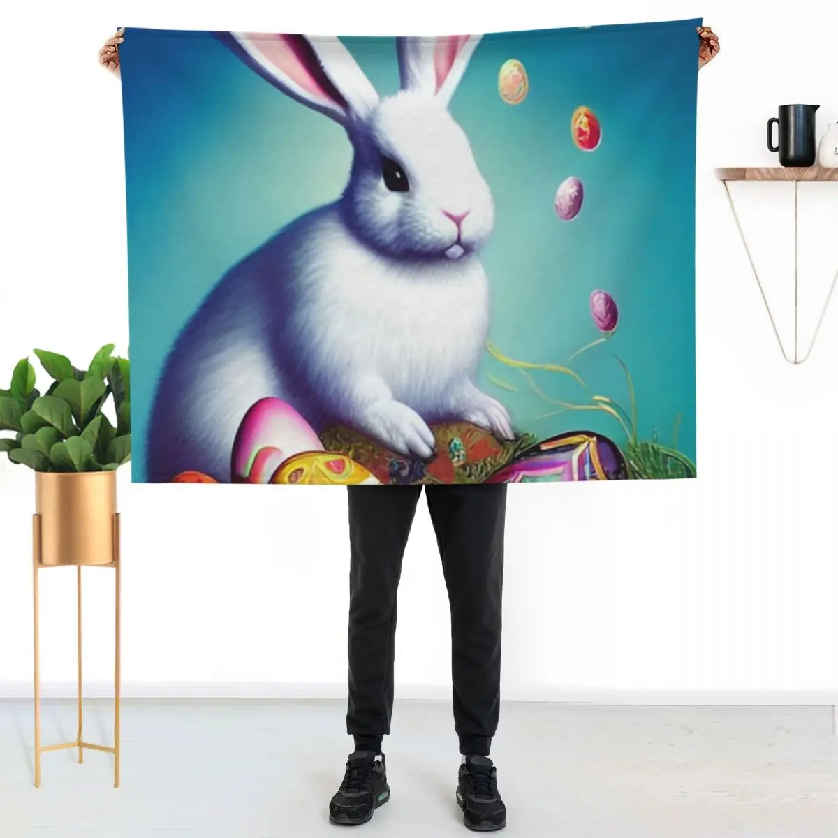 Colorful Festive Easter Eggs Easter Bunny Spring Flowers Version 5 Throw Blanket Luxurious Soft Blanket Holiday Gift for Family