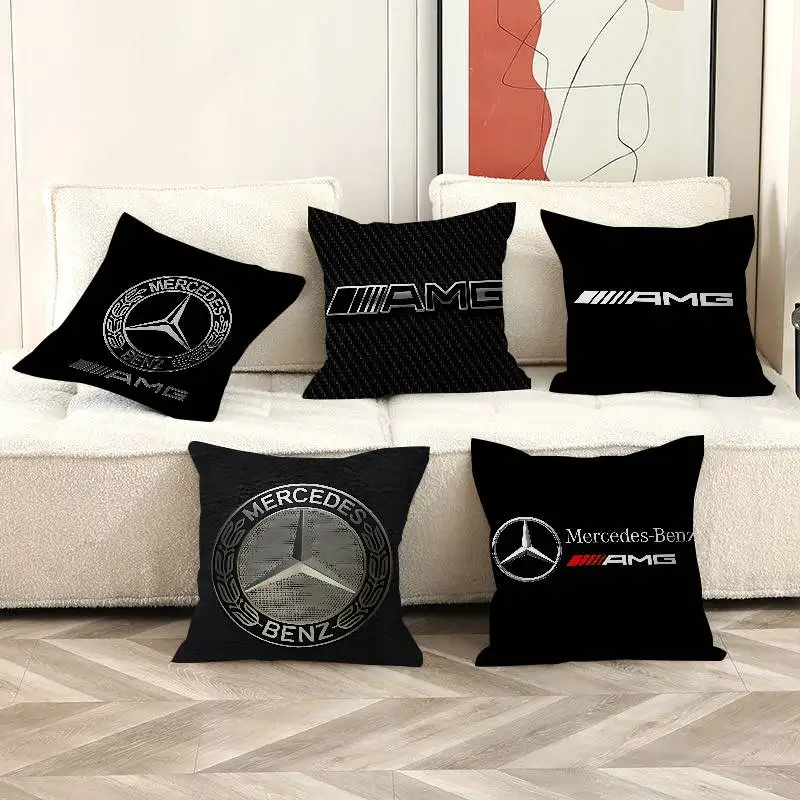 Housse de coussin avec logo M-Mercedes-Ben-zs, housse de coussin décorative pour canapé, impression double face, en peluche courte, mignonne, pour la maison