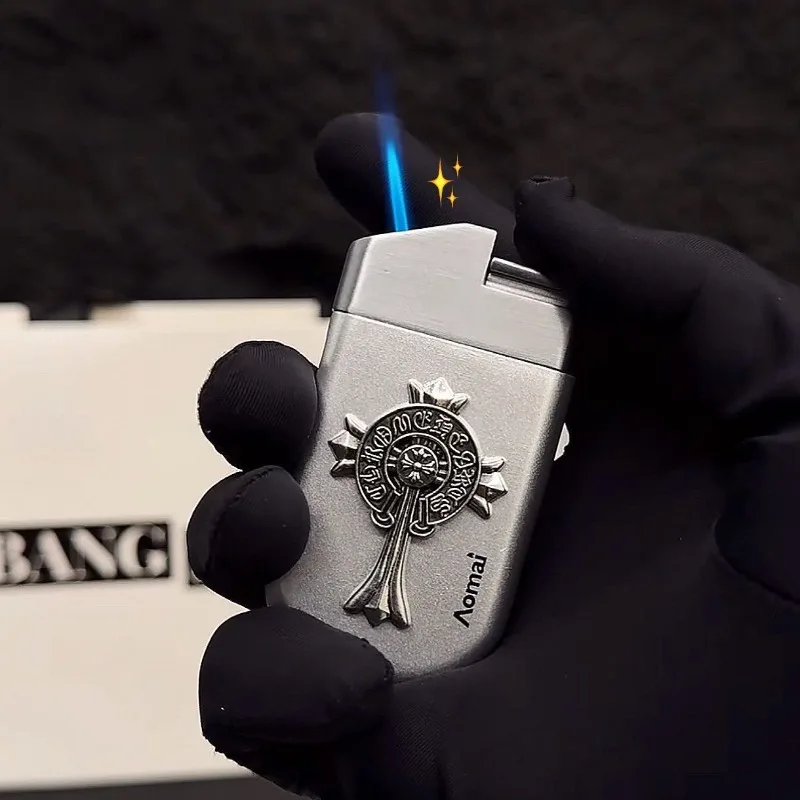 Classic Round Windproof Blue Flame Gas Lighter Metal Inflatable Cigarette Lighter Smoking Accessories Gadgets for Men Gifts