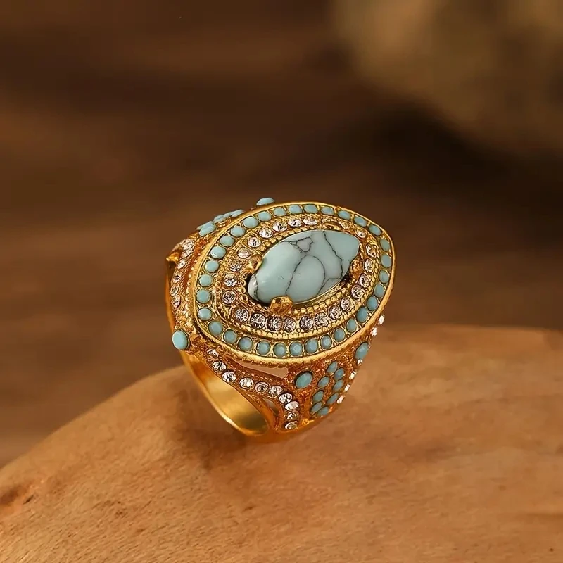 European and n fashion palace inlay ring, cross-border wish burst ring bohemian retro ring