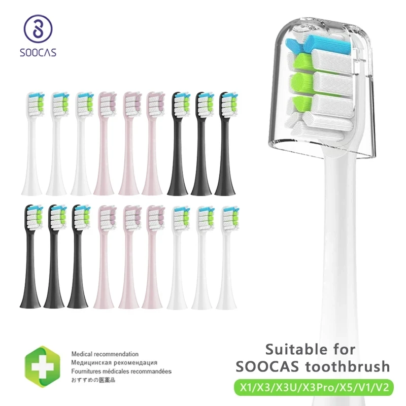 Cabezales de repuesto para cepillo de dientes eléctrico Xiaomi SOOCAS X3 X5 V1 X3U, cerdas Dupont selladas empaquetadas, 5-10 unidades