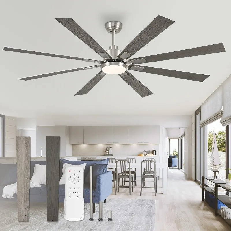 72 inch Brushed Nickel Modern Ceiling Fans with Lights and Remote, Indoor/Outdoor Ceiling Fan for Living Room Patio