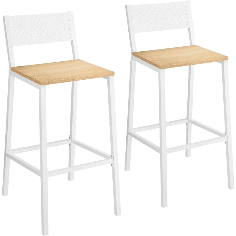 Bar Stool Set of 2, Bar Chairs for Kitchen, Dining Room, Industrial, Oak Beige and White