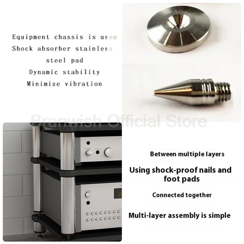 Marco de gabinete de altavoz SUS 304, estante de Audio de 2-4 niveles, soporte amplificador antivibración, tablero E1 para amplificadores, caja de sonido, lugar de estante