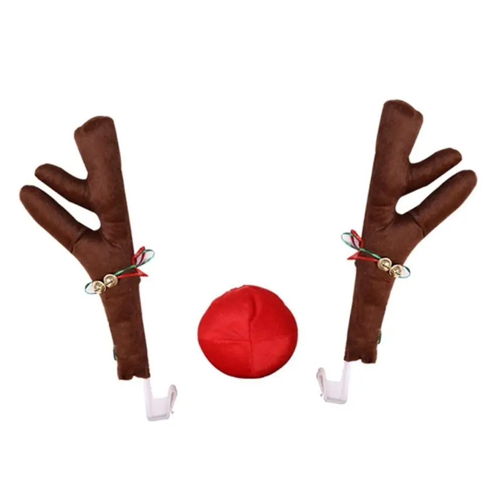 Plush Cartoon Reindeer Antlers Candy Cane Red Nose Christmas Car Decoration Christmas Tree Festive Vehicle Costumes