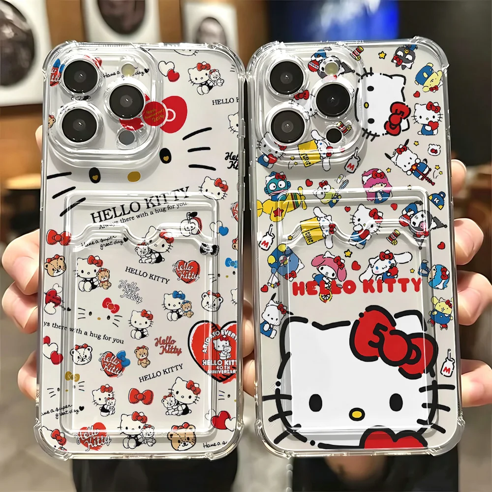 Lovely HelloKittys Ins Card Hold Phone Case For Samsung Galaxy S26 S25 S24 S23 S22 S21 S20 FE Plus Ultra M33 M53 M54 5G Cover