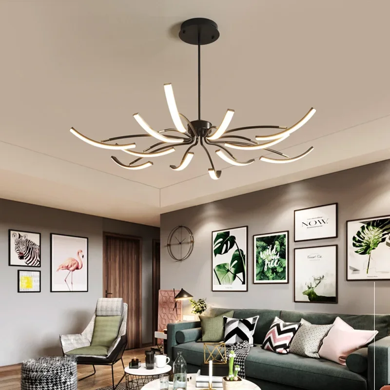 

Modern LED Chandelier Matte Black/White Pendant Lamp Adjustable Angle Chandelier for Living Room Bedroom Study Home Decor