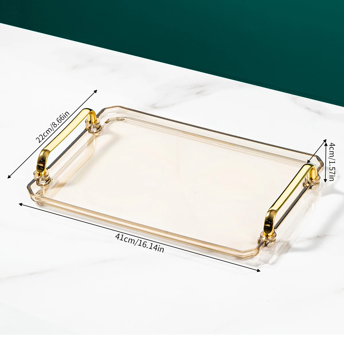 1pc Storage Tray, Household Rectangular Storage Rack, Transparent And Simple Storage Tray With Golden Handle, For Living Room, D