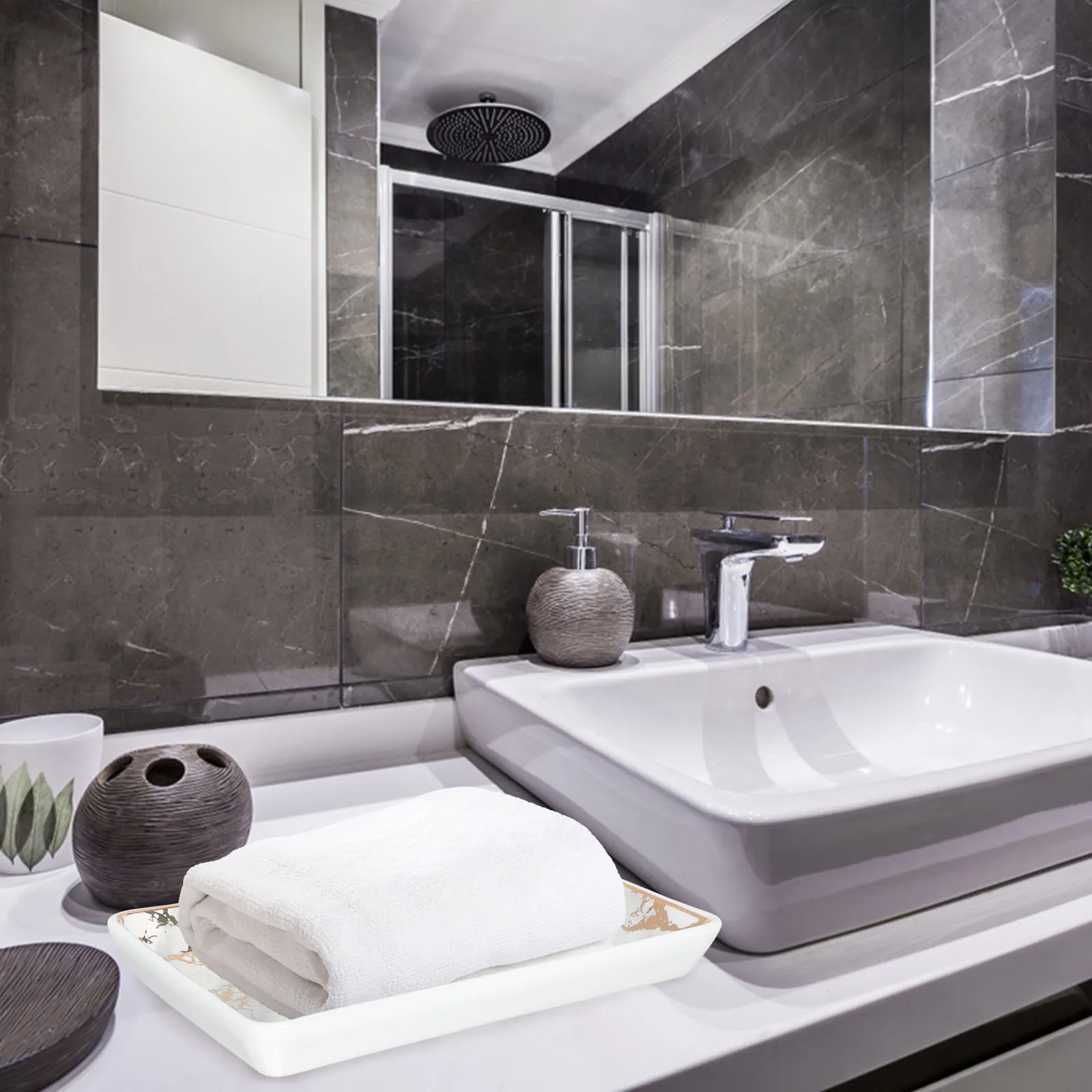 

Marble Pattern Vanity Tray Rectangular Bathroom Storage Tray Organizer Decorative Toiletries Bathroom Storage Plate