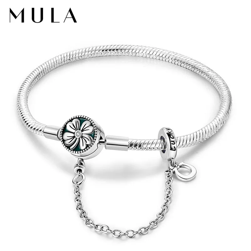 MULA Charm Bracelet Clasp Snake Chain Silver Plated Fit Original Beads Charms DIY For Woman