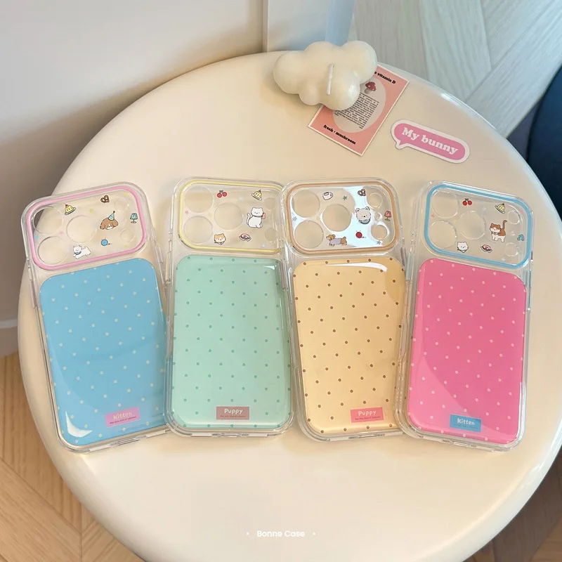 Dopamine Polka Dot Pattern Double Layer Soft TPU Shockproof Anti-drop Anti-fingerprint Phone Case for iPhone 17 16 15 14 Pro Max