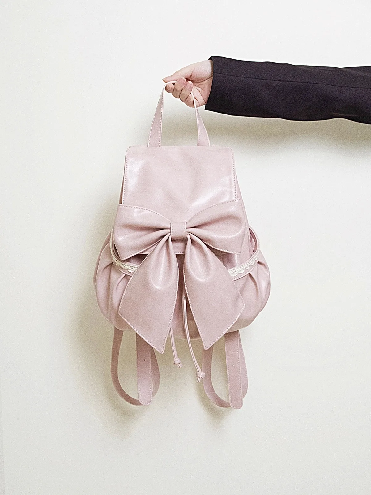 Retro vintage Women's Brown Lace Up Bow School Bag College Students Simple Lightweight Artistic Casual Small PU Backpack