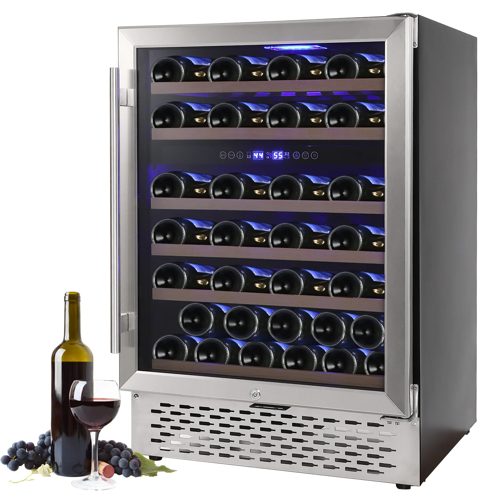 Wine Cooler Refrigerator 51 Bottles Compressor Dual Zone,Triple-Layer Tempered Reversible Glass Door,Temperature Memory Function