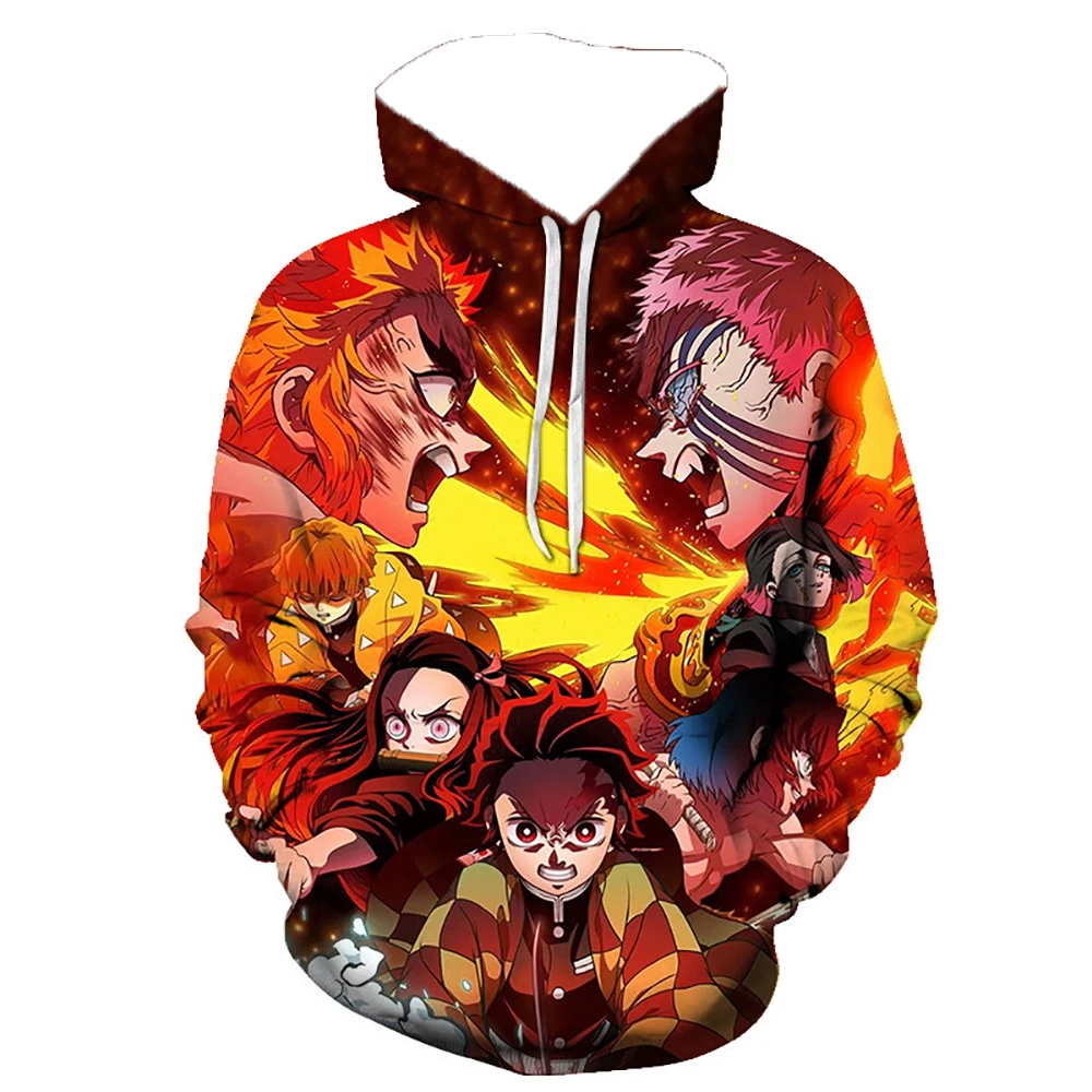 秋と冬の日本のアニメ鬼滅の刃ストーブドア炭治郎3Dプリントストリートパーカー速乾性と通気性