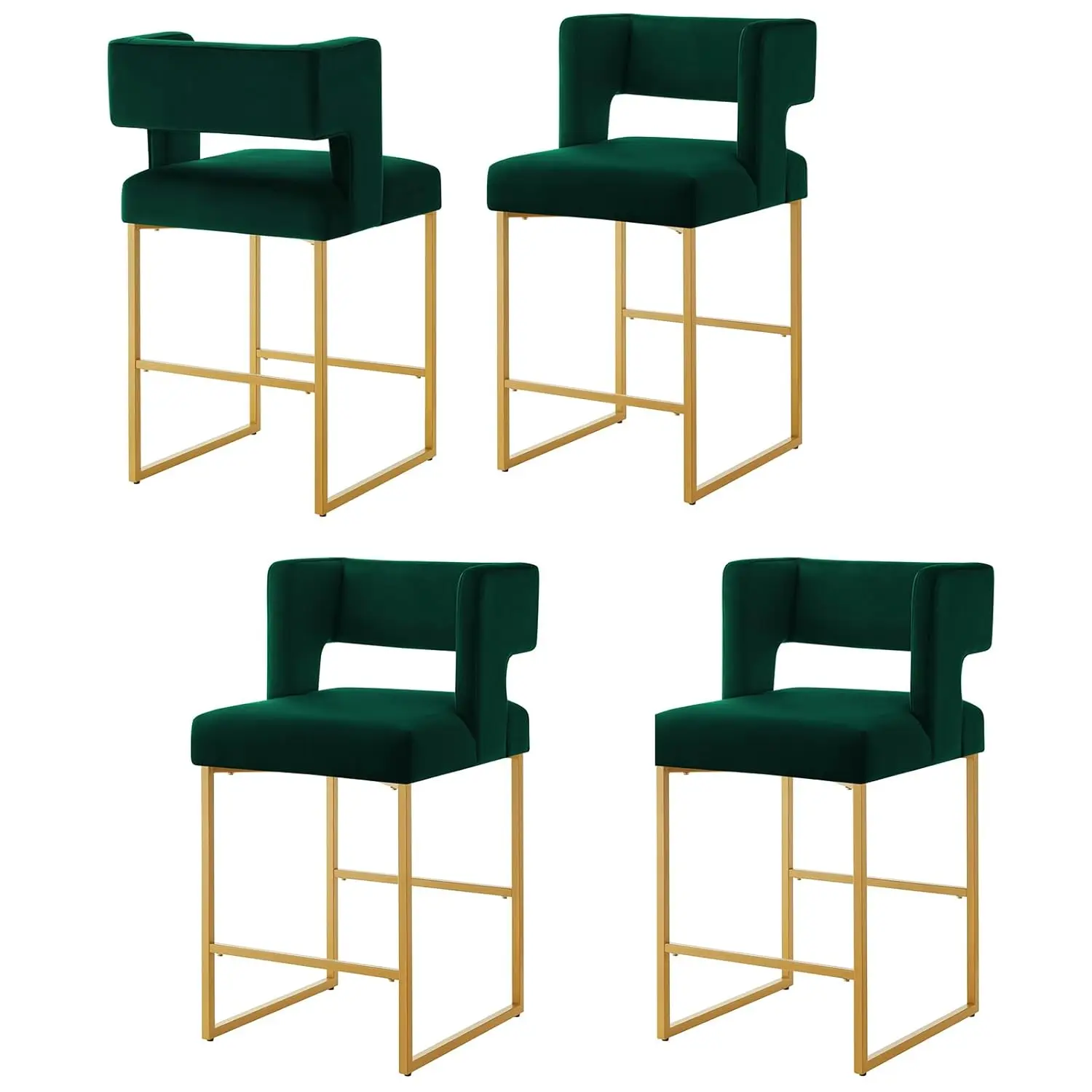 

26in Counter Height Bar Stools Set of 4 Velvet Cushion Back Metal Legs Kitchen Island Dining Office Emerald Gold, Customized