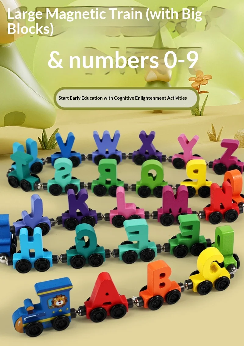 Jouets en bois magnétiques pour enfants : Train de fruits avec lettres et chiffres colorés, circuit cognitif numérique pour bébés, jouets à assembler, petits jouets