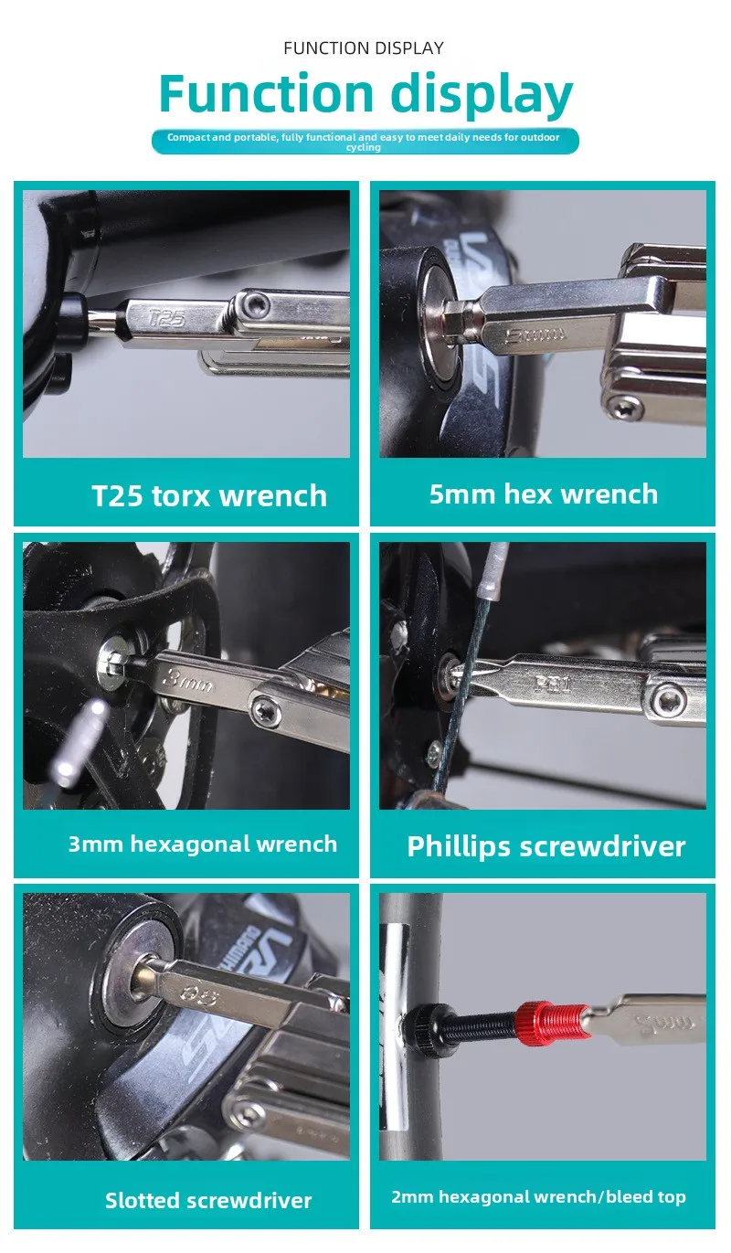 8-in-1 Fahrrad-Reparaturwerkzeug-Set Motorrad MTB Rennrad Schraubendreher-Set Faltbarer Sechskant-Speichenschlüssel Mountainbike Rennrad Werkzeug-Set – Detail 13