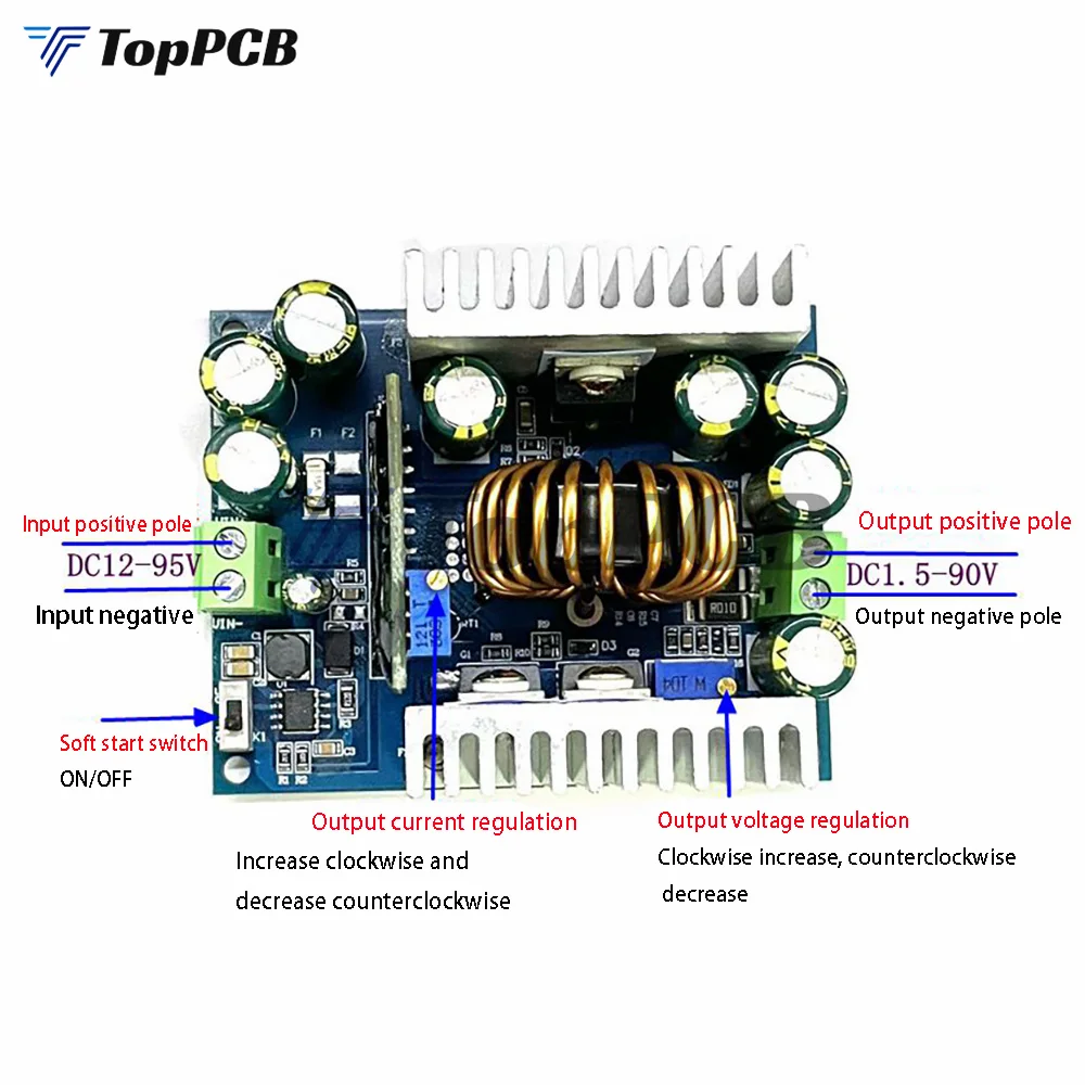 Imagem -04 - Módulo de Alimentação Ajustável Dc-dc Step Down Buck Converter Led Driver Regulador de Tensão cc cv 500w 18a 12-95v 2-90v