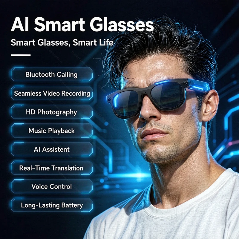 2026 New AI Smart Glasses 4K Camera HD Video Photo ChatGPT Identify Objects ​Voice Call Music Translation Bluetooth WiFi Eyewear
