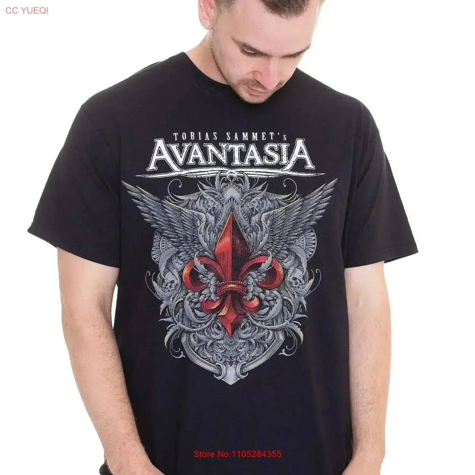 T-shirt Avantasia Fleur De Lys en coton BL837, style vintage délavé, décontracté, extensible, streetwear, vêtements de créateur doux, graphique vintage