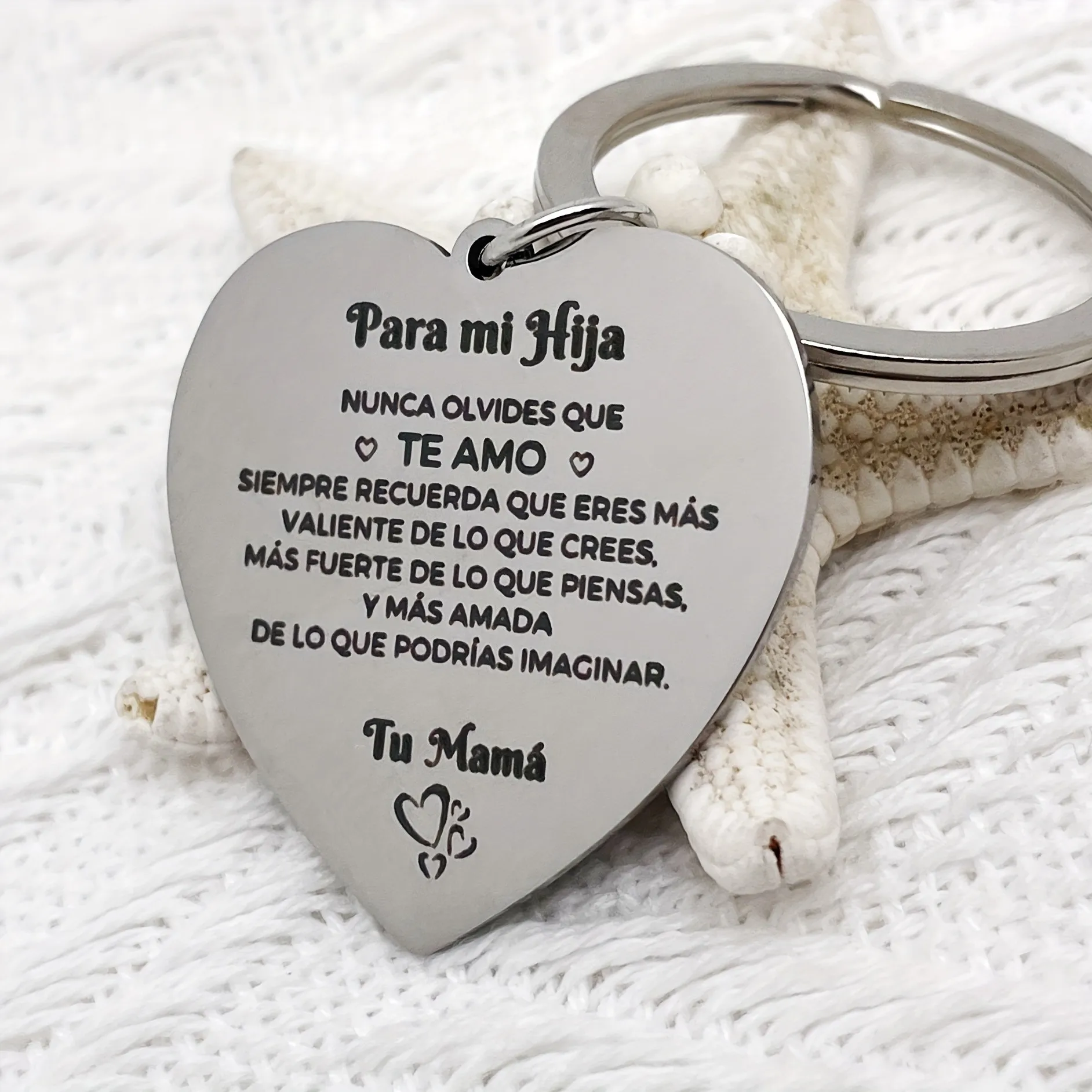 Spanish Mother Daughter Keychain, "Never Forget I Love You" & "You Are Stronger Than You Think" Inspirational Gift