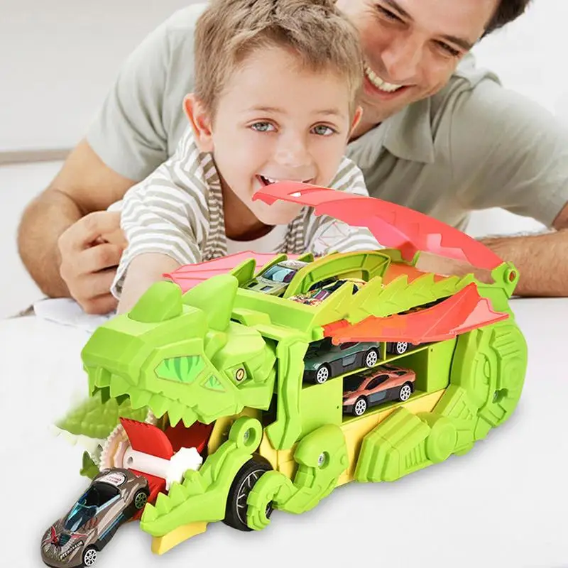 Dinosaur Car Carrier Truck Transport Engineering Car Toy Set 6 Small Alloy Vehicles Transformation Track Dinosaur Car Eating Toy