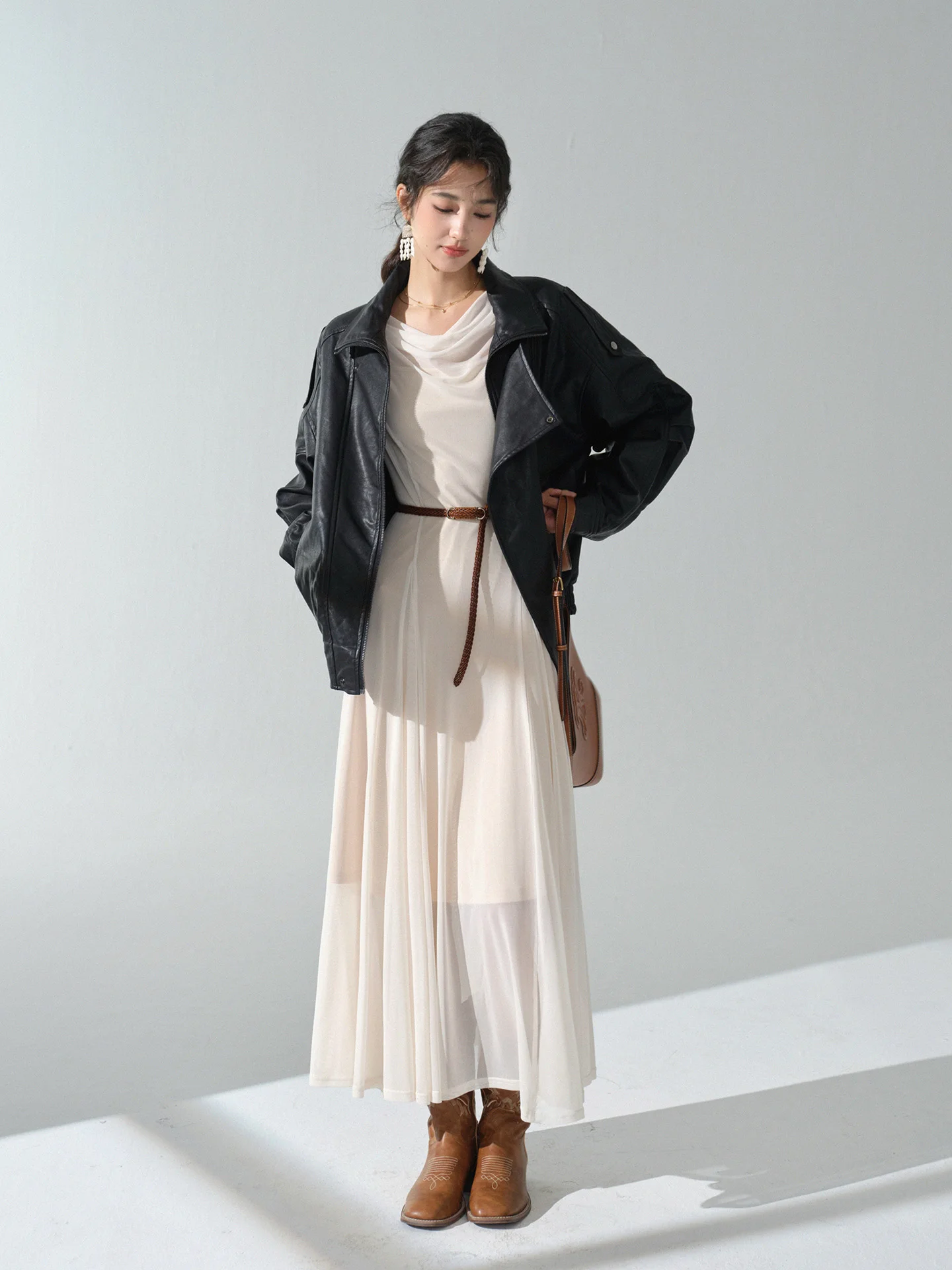 Vintage Brown Leather Jacket Short Moto Biker Coat Women Slim Casual Outerwear Autumn Fashion Retro Cropped Motorcycle Style Top