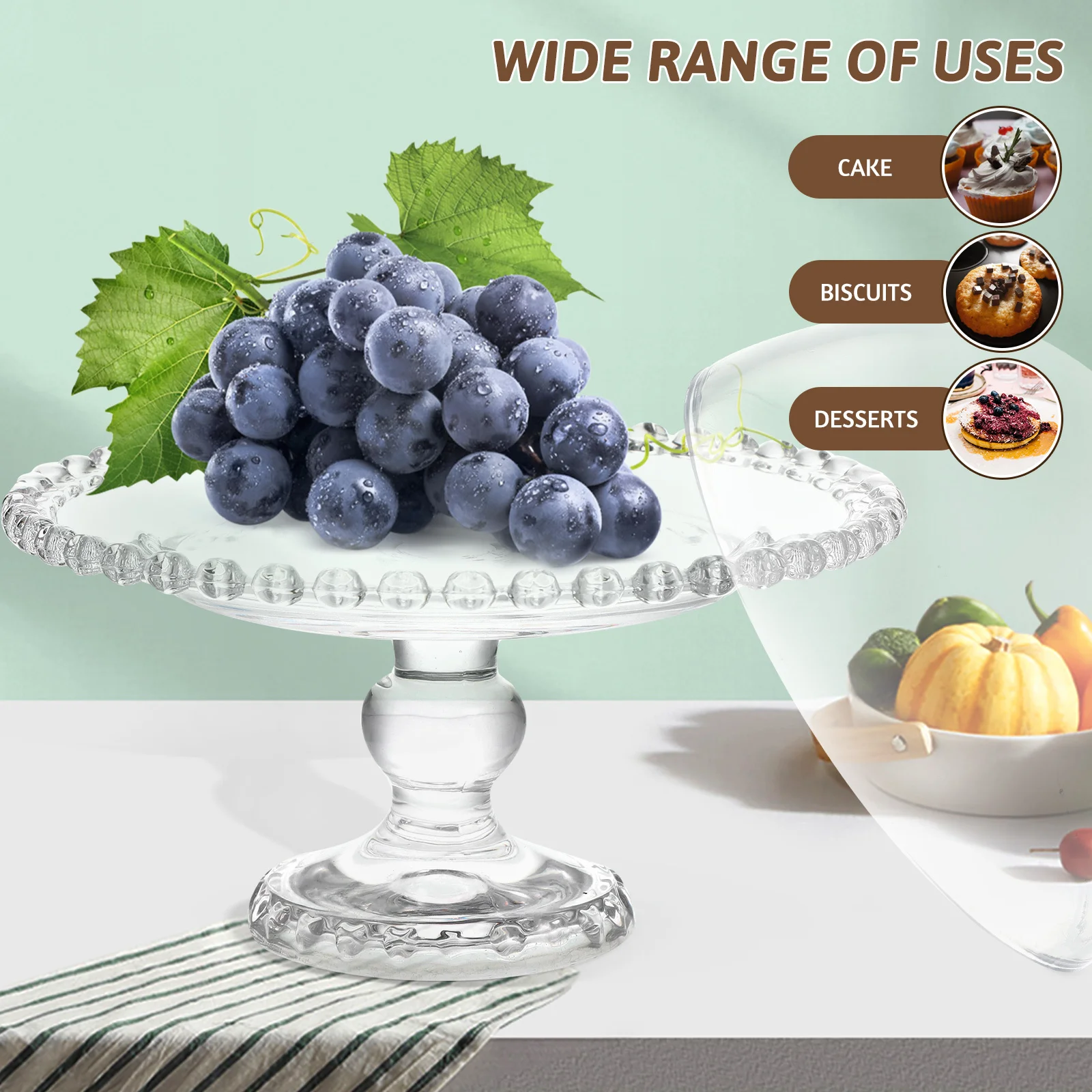 

1Set Transparent Glass Cake Tray Dome Household Dessert Plate Cake Dome Protective Cover Food Storage Display Stand