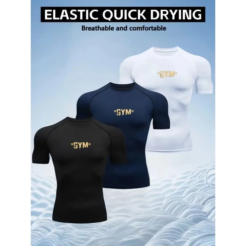 3 Pack Mens High Stretch Elastic Fitness Compression Tee Skin Tight Workout GymExercise Running Sport T Shirt