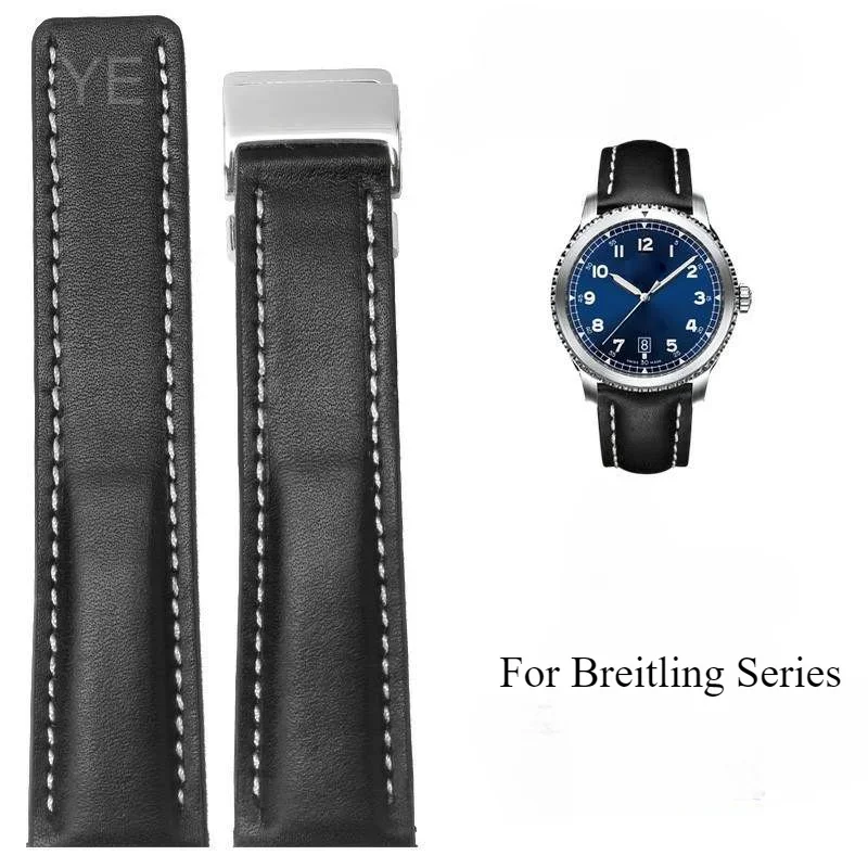 Original Genuine Leather Strap for Breitling Aviation Timing 1 Challenger Avenger Blackbird Folding Buckle 22/24 Mm