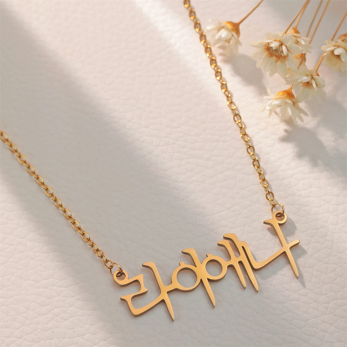 Custom Name Necklace, Fashion Kroean Script Pendant, Personalized Stainless Steel Jewelry for Women Gift