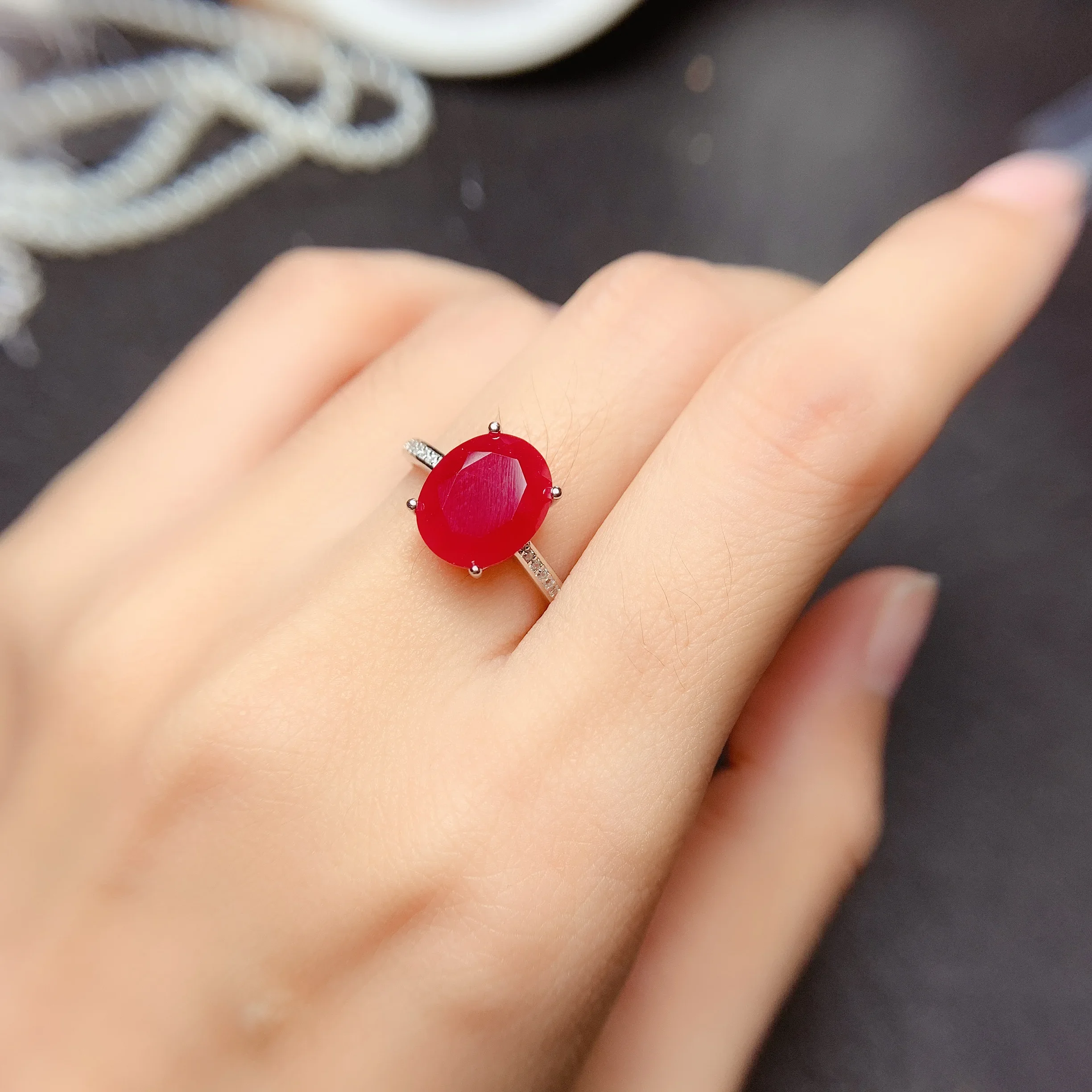 Large particles of Burmese pink natural ruby ring welfare genuine 925 sterling silver carrying certificate wedding jewelry