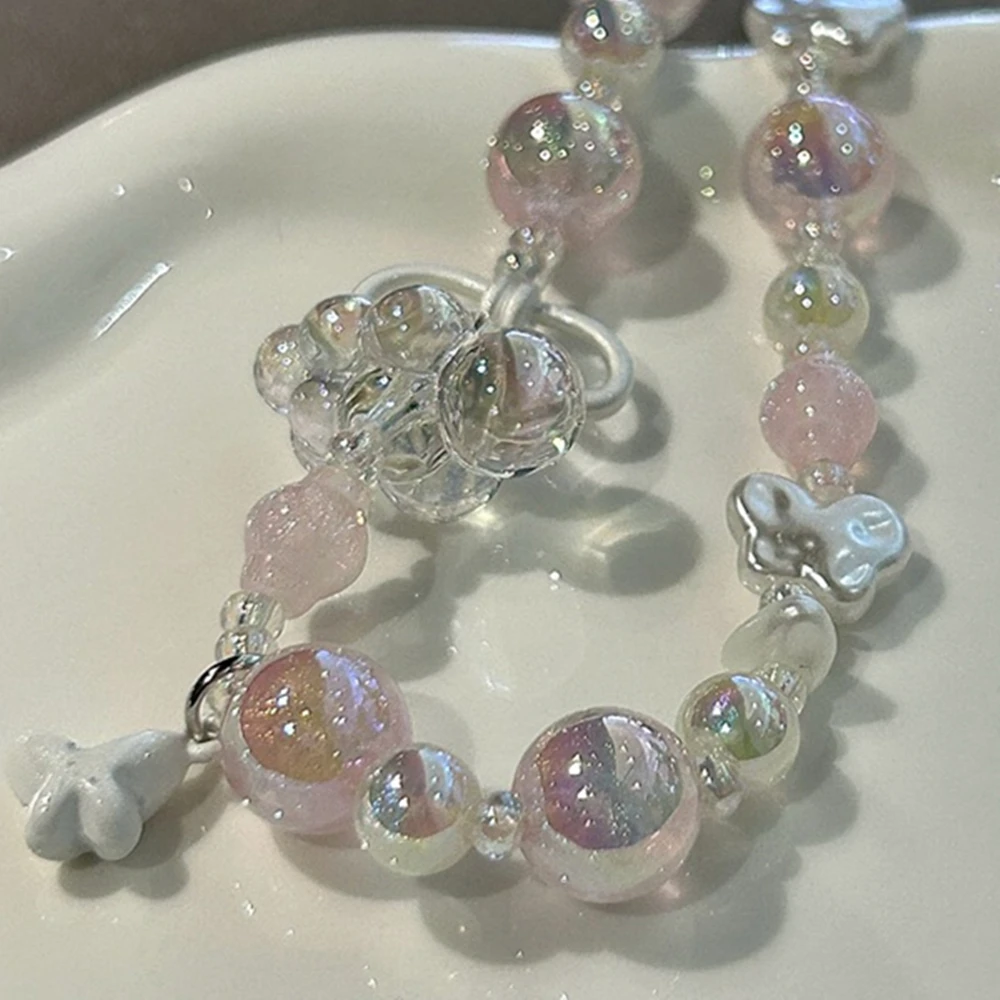 Ins Korean Pearl Beaded Phone Charm Y2K Butterfly Ribbon Phone Strap Cute Wristlet Lanyard for iPhone Case Bag Hanging Decor view 6