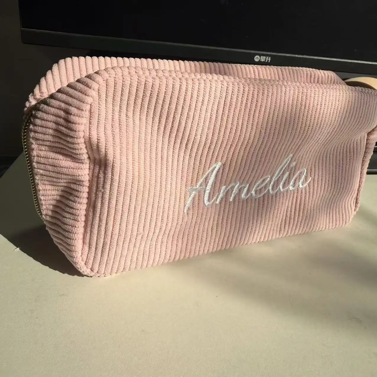 

Custom embroidery name new cosmetic bag ladies corduroy storage bag travel laundry bag personalized birthday gift toiletry bags