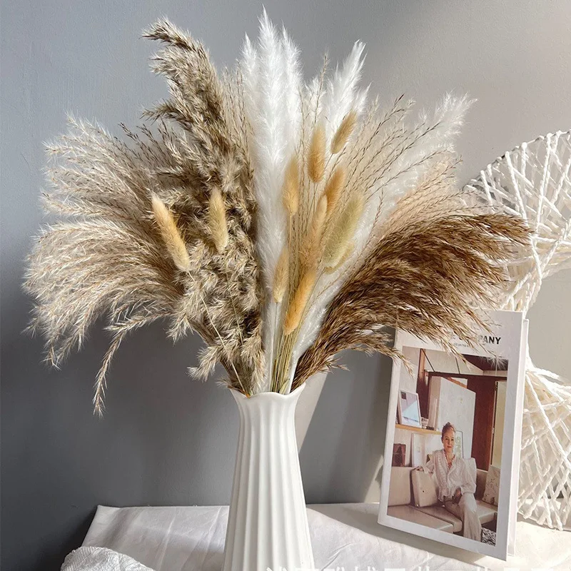 50-150Pcs Mix and Match Fluffy Pampas Dried Flowers Bouquet Home Decor Natural Tail Grass Artifical Wedding Party Decorate