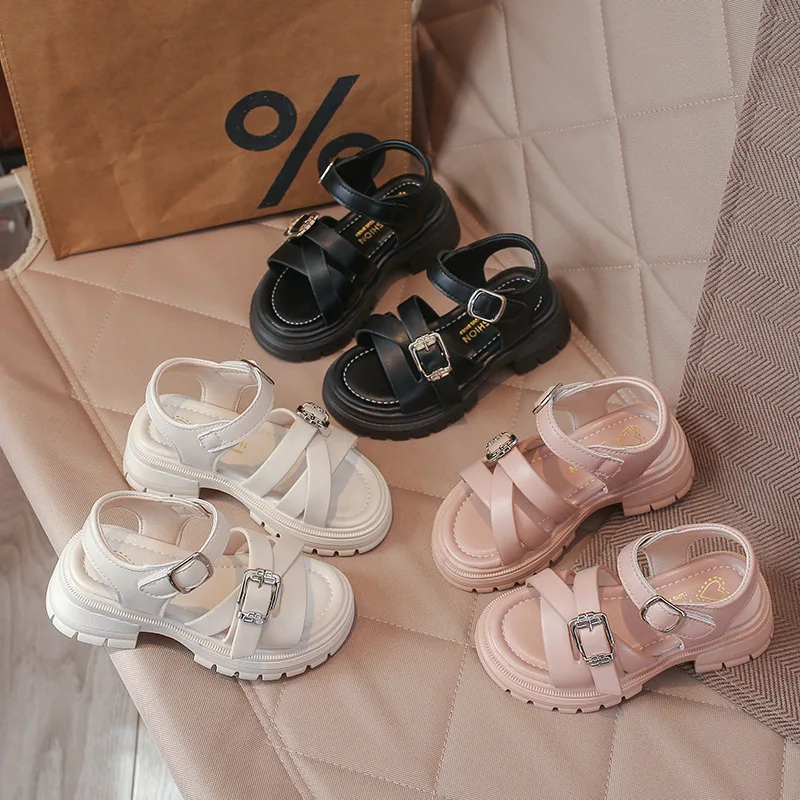 

Children's Sandals Summer New Girls Platform Roman Shoes Fashion Open-toed High Heels Outdoor Beach Shoes Size 26-36