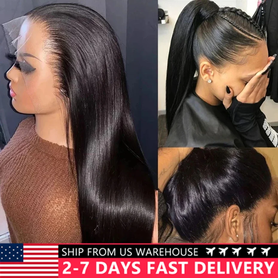 360 Transparent Lace Frontal Wigs Pre Plucked Brazilian Remy Straight 13X4 Lace Front Human Hair Wigs For Black Women Bling Hair