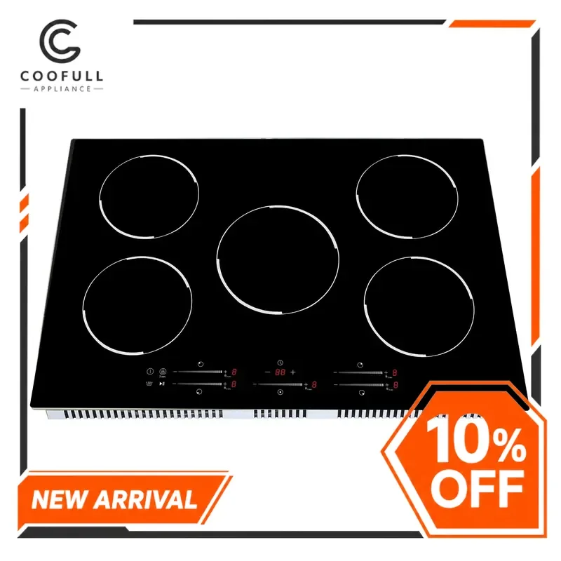 for Induction Hob 5 Burner Built in Cooktop 77 90cm Electric Ceramic Glass Panel Kitchen Appliance Household Hotel Use