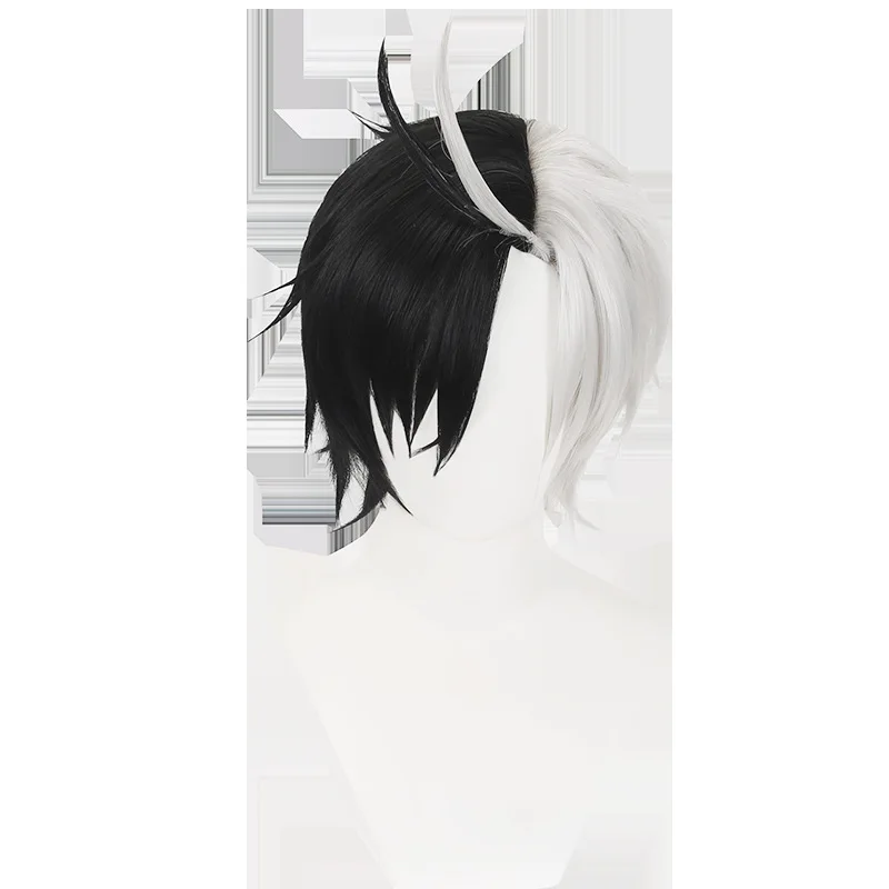 Fengfengling Cherry Blossom Distance Cosplay Wig Black And White Double Color Anti-Curl Short Bob Hairstyle
