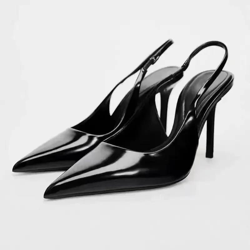 High Heeled Women's Sandals 2025 Summer Pointed Toe Simple Solid Designer Party Stilettos Elegant Back Strap Office Lady Shoes