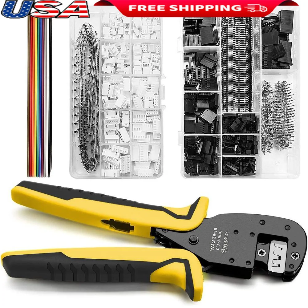 Ratcheting Crimper Plier Kit with 460pcs JST-XH Connectors DIY Electronics Tool Set High Quality Alloy Steel AWG26-18 XH 2.54mm