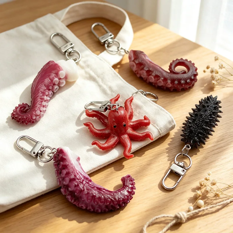 Realistic Octopus Tentacle Keychain Lifelike Suction Cup Texture Bag Charm With Clip For Backpack Purse And Ocean Lovers Gifts