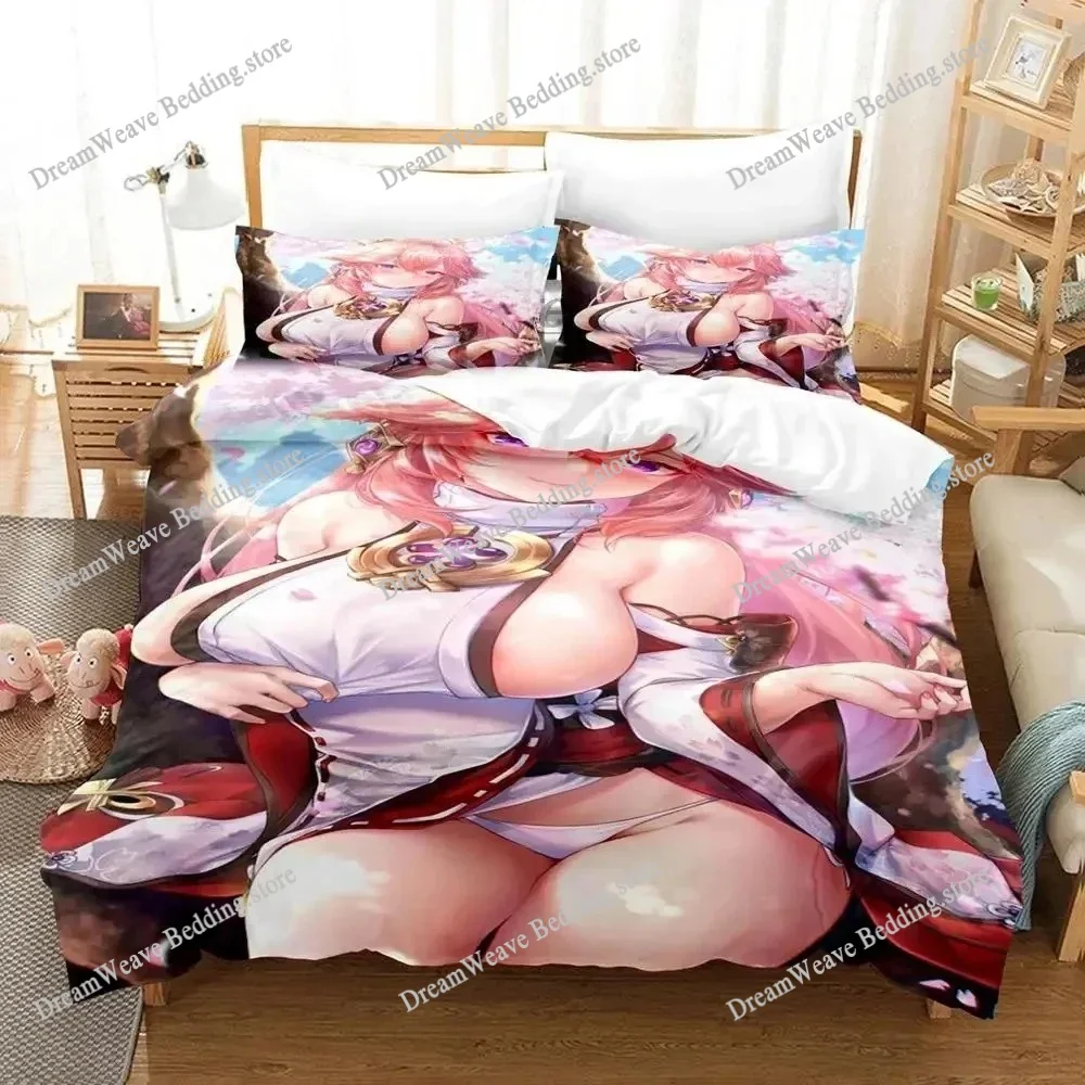 

Anime Genshin Impact Yae Miko Game Bedding Set Duvet Cover Bed Set Quilt Cover Pillowcase Comforter King Queen Size Boys Adult